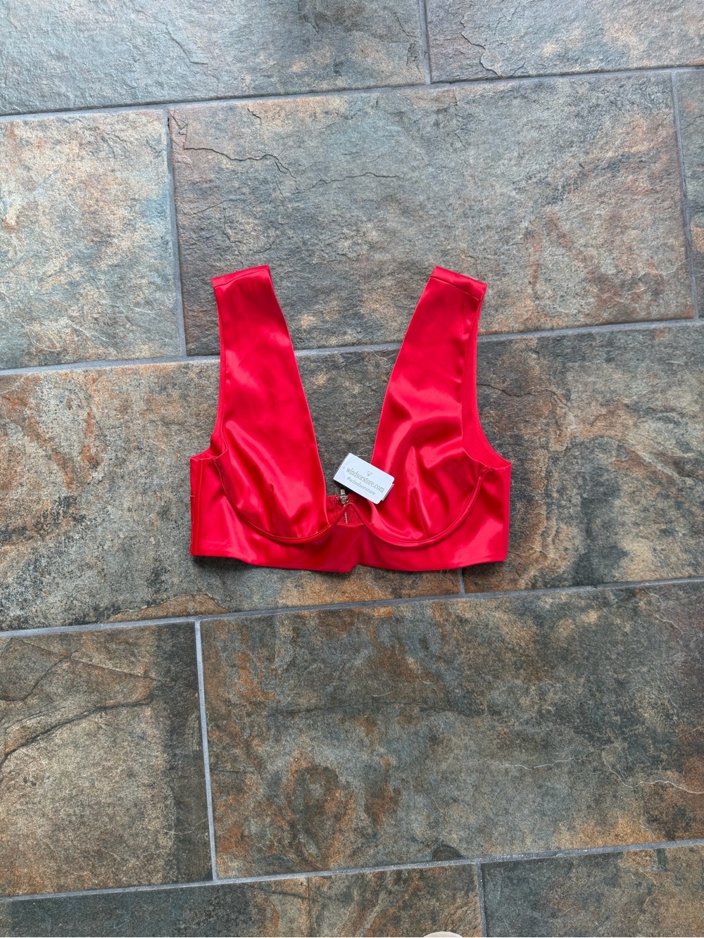 Windsor Bright Red Satin Bustier Bralette - Picture 2 of 4